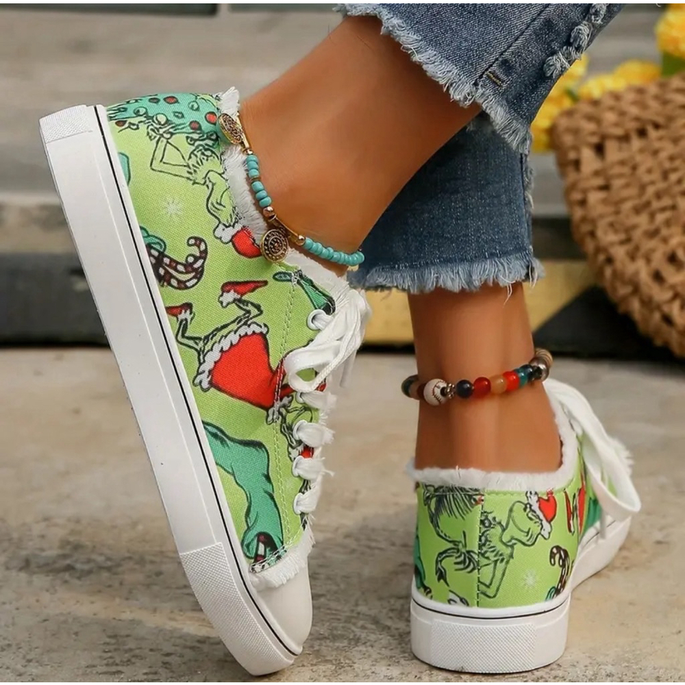 Grinch Inspired Christmas Canvas Sneakers - Picture 2 of 6
